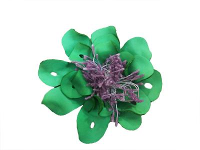 Декоративный цветок из кожи зелёный с сиреневой сердцевиной